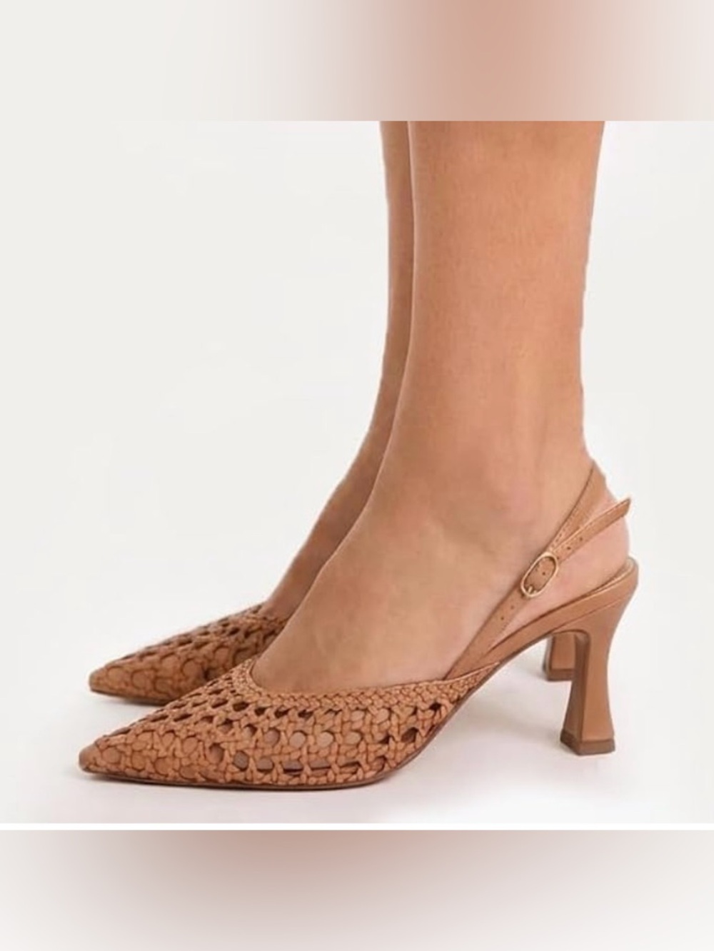 Woven Pointed Slingback Heel in Tan